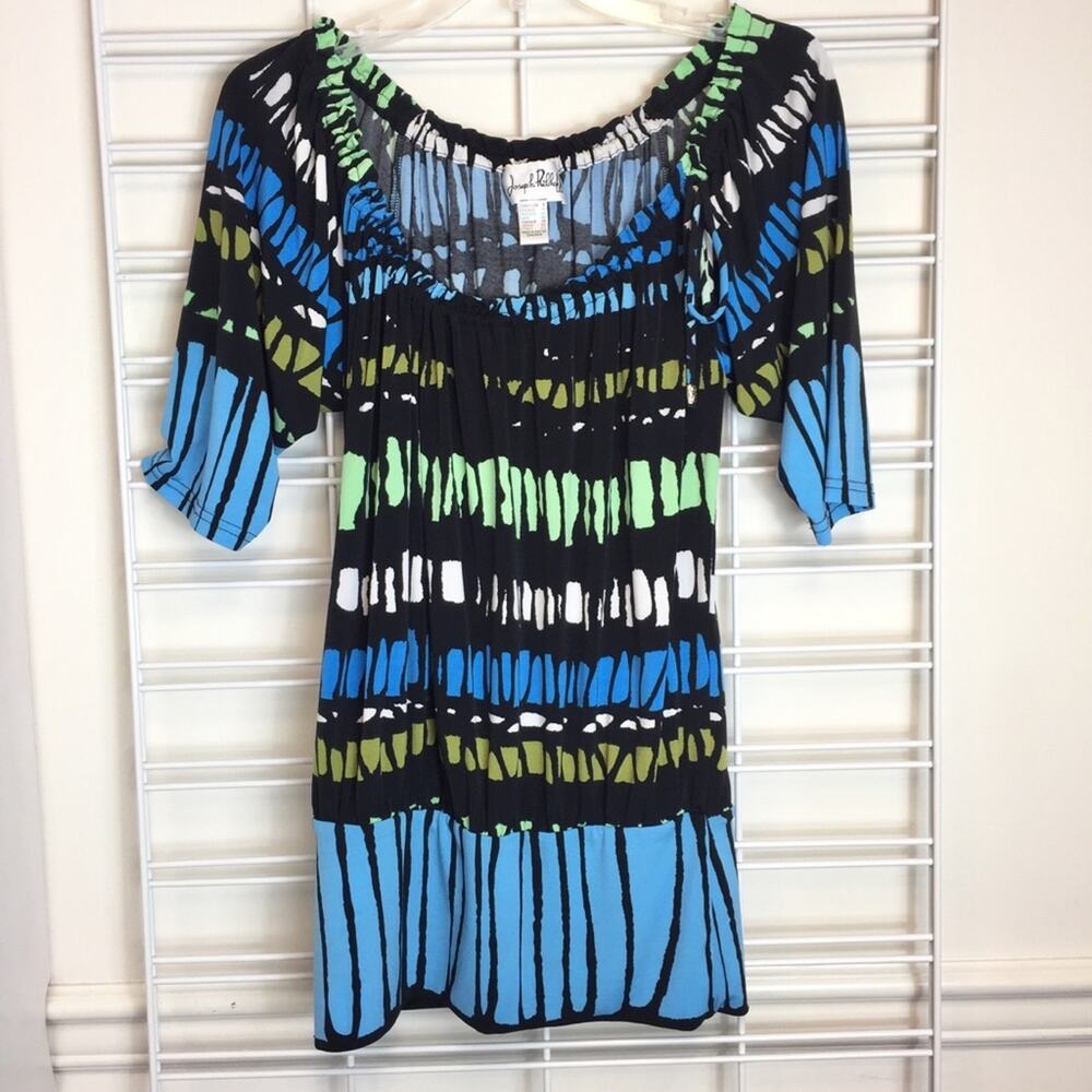 Joseph Ribkoff Elbow Sleeve Adjustable Neckline Peasant Top, Sz 8
